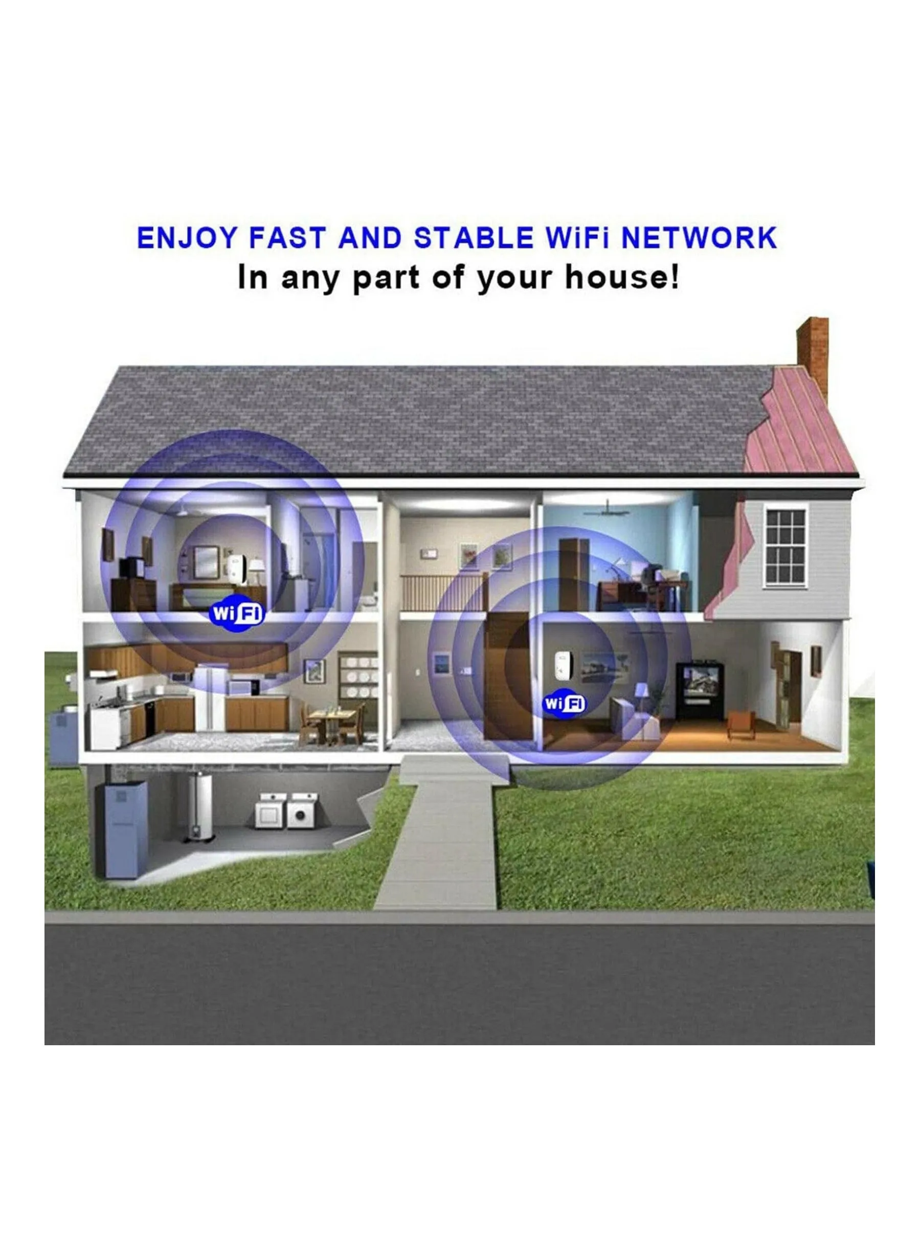 أحدث جيل من معزز إشارة WiFi، مكرر إنترنت لاسلكي طويل المدى مع منفذ إيثرنت، نقطة وصول سهلة الاستخدام، يدعم WiFi 2.4 جيجا هرتز لتحسين الاتصال.-2