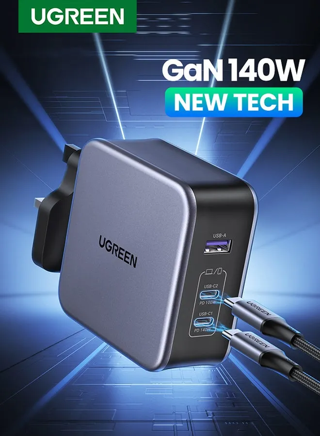 شاحن لابتوب Nexode 140W سريع 3 منافذ تايب سي قابس جداري GaN مع كابل USB C متر 2 متوافق مع ماك بوك برو / لينوفو / HP / هواوي / ايفون / سامسونج جالاكسي / ون بلس / شاومى / بنك الطاقة والأجهزة الأخرى أسود-1