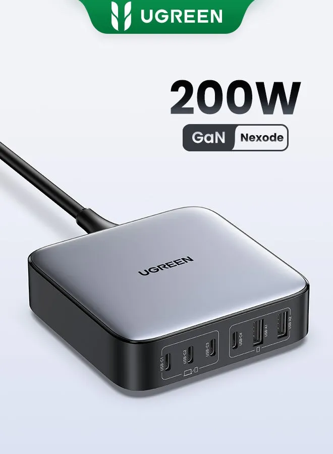 شاحن Nexode 200W سريع محول GaN تايب سي 6 في 1 قابس جداري يواس بي محول الطاقة متوافق مع ماك بوك برو / لينوفو / HP / هواوي / ايفون / سامسونج جالاكسي س23 / ون بلس / شاومى / بنك الطاقة والأجهزة الأخرى أسود-1