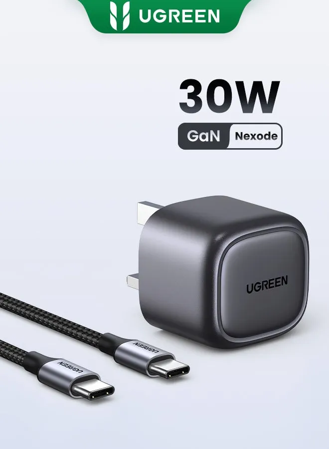 شاحن Nexode Gan 30W iPhone 15 مع كابل USB C محول طاقة شاحن iPhone قابل للطي قابس نوع C مع كابل USB C 60W لـ iPhone 15 Pro Max/15 Pro/15/15 Plus، iPad، Samsung، Xiaomi، Oneplus، إلخ. رمادي-1