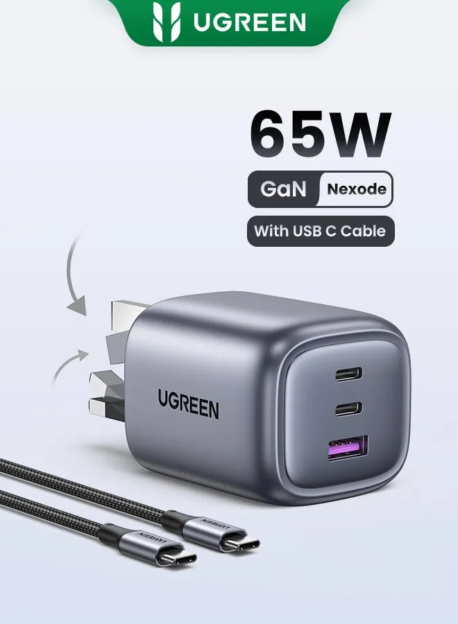 شاحن Nexode GaN بقدرة 65 وات USB C، شاحن كمبيوتر محمول قابل للطي بثلاثة منافذ من النوع C، قابس شاحن حائط سريع متوافق مع MacBook Pro/Air، HP/Dell/Lenovo، iPad، iPhone 15 Pro Max، Galaxy S24 23، كاميرا Steam Deck SLR رمادي-1