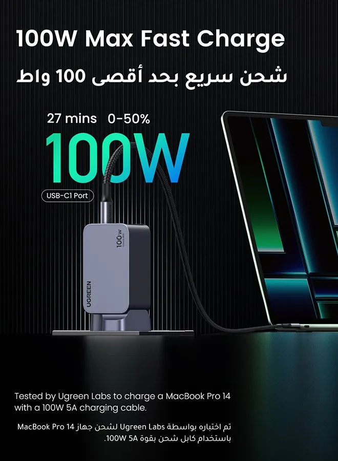 100 واط شاحن Nexode Pro تايب سي  فيش تايب سي 2C1A  أحدث شاحن سفر GaN راس شاحن جداري من GaNII تقنية متوافق مع iPhone/ Samsung/ Huawei/ Macbook/ Lenovo/ Dell/ LG/ ASUS /HP/ Acer-2