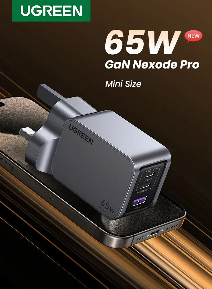 شاحن Nexode Pro GaN بقدرة 65 وات 2C1A USB C محول حائط أحدث GaNII Tech شاحن سفر محمول صغير الحجم من النوع C متوافق مع iPhone Samsung Galaxy S24 /S23/S22 Ultra Huwei Mate 60 Pro Mac Tablet رمادي-1