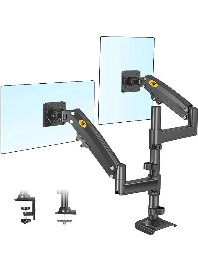 حامل شاشة مزدوج من North Bayou مع ذراع دوار كامل الحركة لشاشة الكمبيوتر يناسب شاشتين حتى 32 بوصة مع سعة تحميل من 4.4 إلى 26.4 رطل لكل شاشة H180-B-1