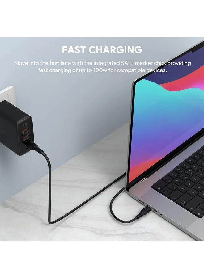 كابل USB-C مجدول من النايلون إلى USB-C مع كابل كيفلر كور 1.8 متر 100 وات أسود-2