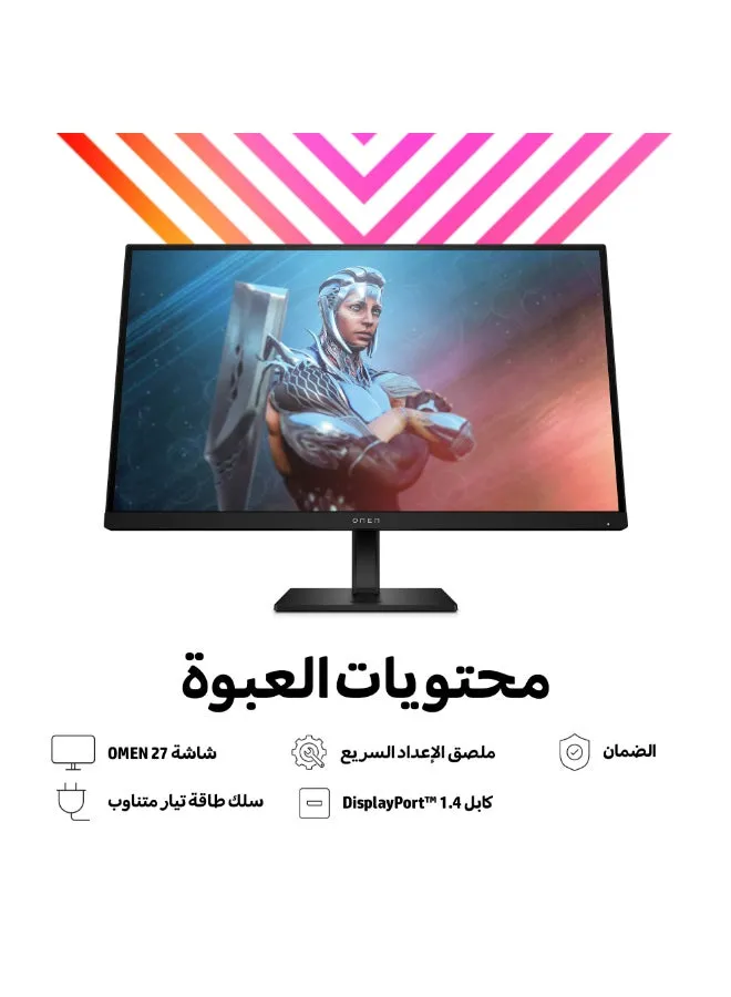 شاشة ألعاب Omen، مقاس 27 بوصة بدقة FHD 1920x1080 HDR، ومعدل تحديث 165 هرتز، ووقت استجابة GTG 1 مللي ثانية، وتقنية AMD FreeSync باللون الأسود-2