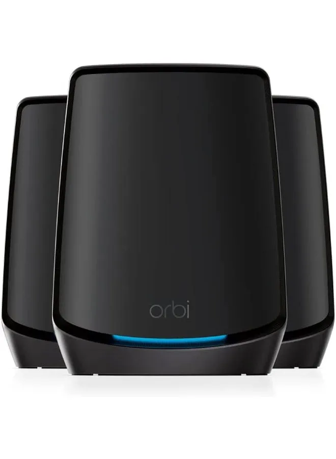 راوتر Orbi Whole Home Tri-Band Mesh WiFi 6 System RBK863SB مع 3 أقمار صناعية تصل إلى 8000 قدم مربع AX6000 حتى 6 جيجابت في الثانية، منفذ 10 جيجا، درع NETGEAR لمدة عام-1