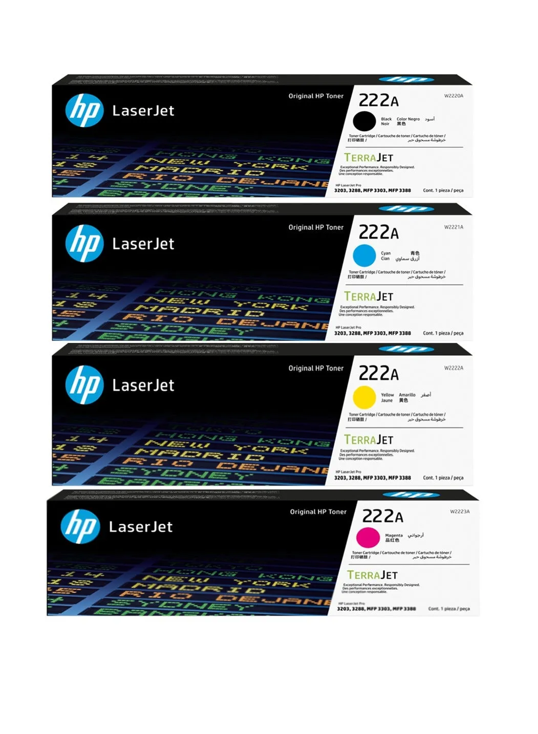 Original Toner Cartridge 222A  [ W2220A/W2221A/W2222A/W2223A] For  Use With LaserJet Pro 3203, 3288, MFP 3303, MFP 3388 Printer Series Black/Cyan/Yellow/Magenta-1