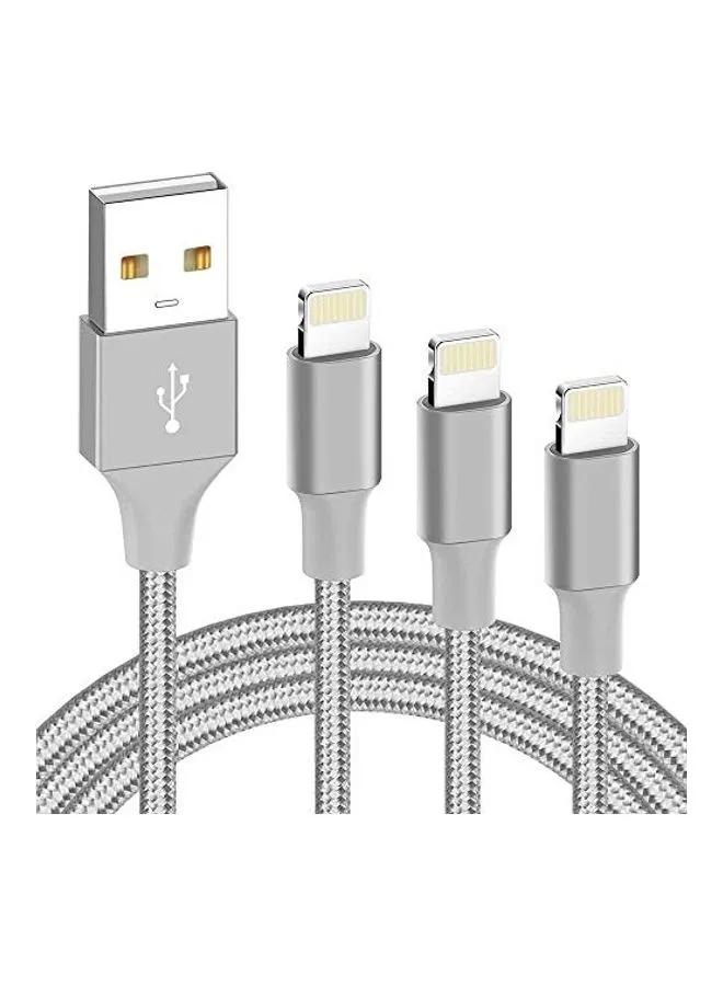 Pack Of 3 Nylon Braided MFi Certified Apple iPhone Lightning to USB Charger Cable Gray-1