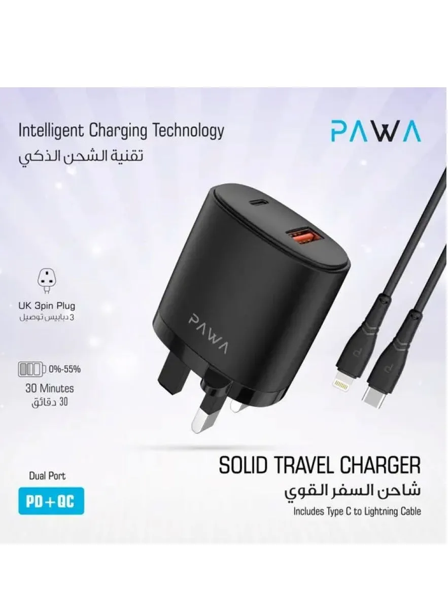 شاحن حائط PD QC3.0 20 وات UK مع كابل من النوع C إلى Lightning - أسود-2