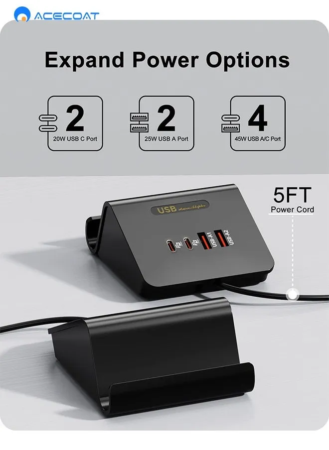 محطة شحن سريعة للحائط PD45W مع USB-A USB-C، محول شاحن سطح المكتب المحمول حامل الهاتف المحمول مع حماية السلامة لأجهزة الكمبيوتر المحمول سامسونج/هواوي/أبل/أندرويد، أسود (قابس المملكة المتحدة)-2