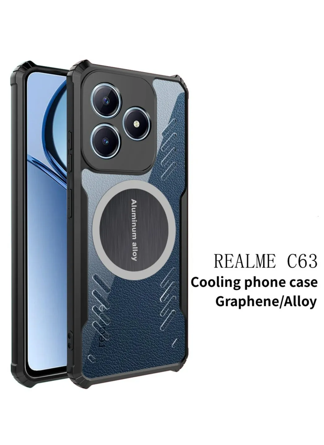 جراب هاتف Realme C63 جراب هاتف سيارة مغناطيسي مع وظيفة التبريد ومقاومة السقوط-1