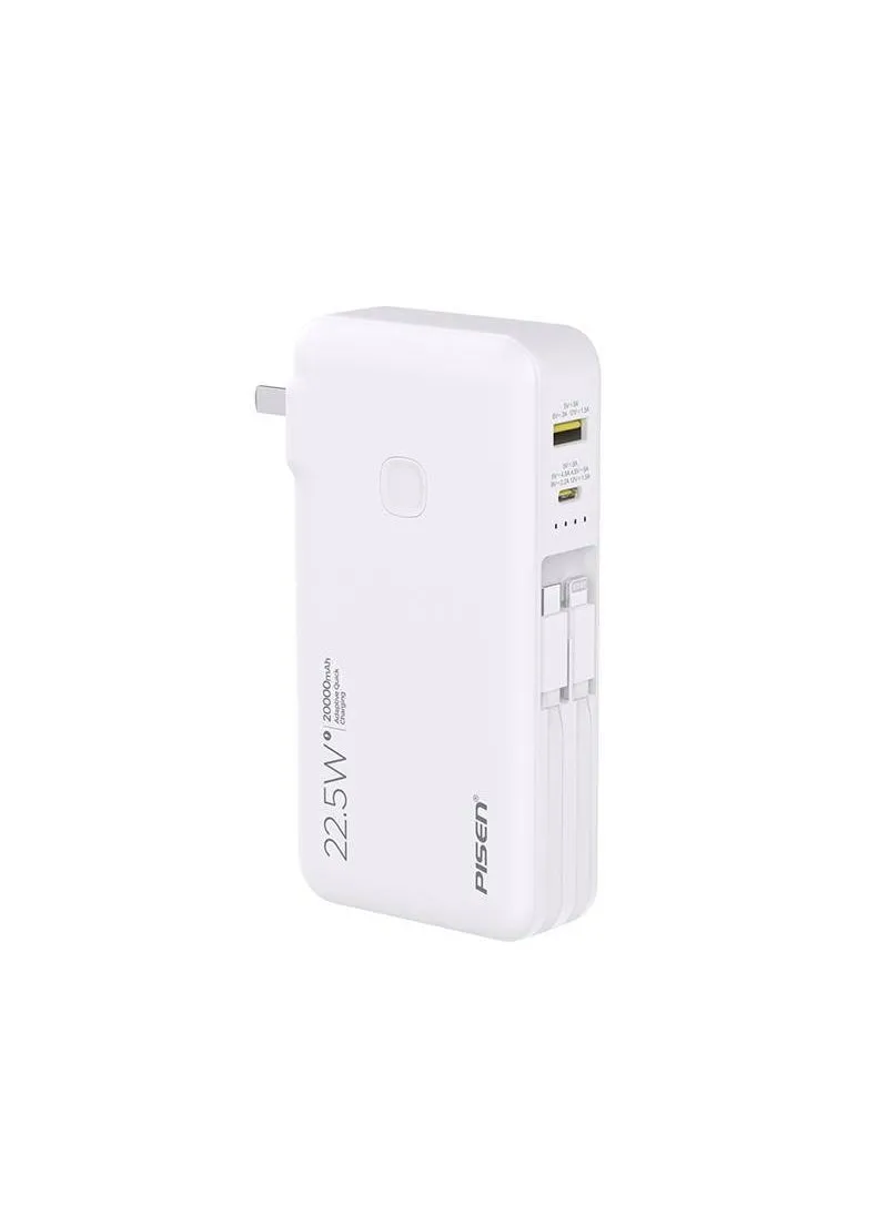 Pinsheng Power Bank 22.5W PD Dual Cable 10k mAh GiftElectric bully 22.5w-White -20,000 milliamperes Electric bully 22.5w-White -20,000 milliamperes-1