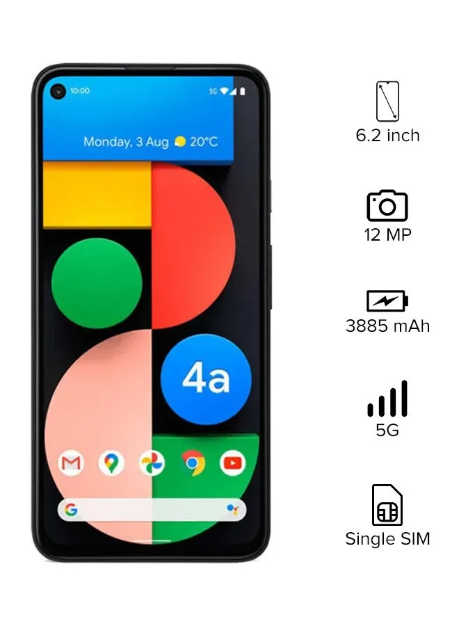 هاتف بيكسل 4A بذاكرة رام سعة 6 جيجابايت وذاكرة داخلية سعة 128 جيجابايت يدعم تقنية 5G، لون أسود جاست-1