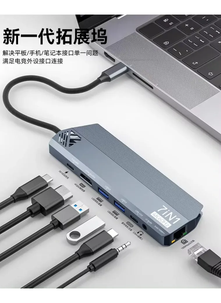 موزع بليكستون USB 3.0 محمول عالمي 7 في 1 للكمبيوتر المحمول وقارئ بطاقات TF/SD وHD4K عالي الدقة إلى موزع USB C موزع 7 في 1 من النوع C-2