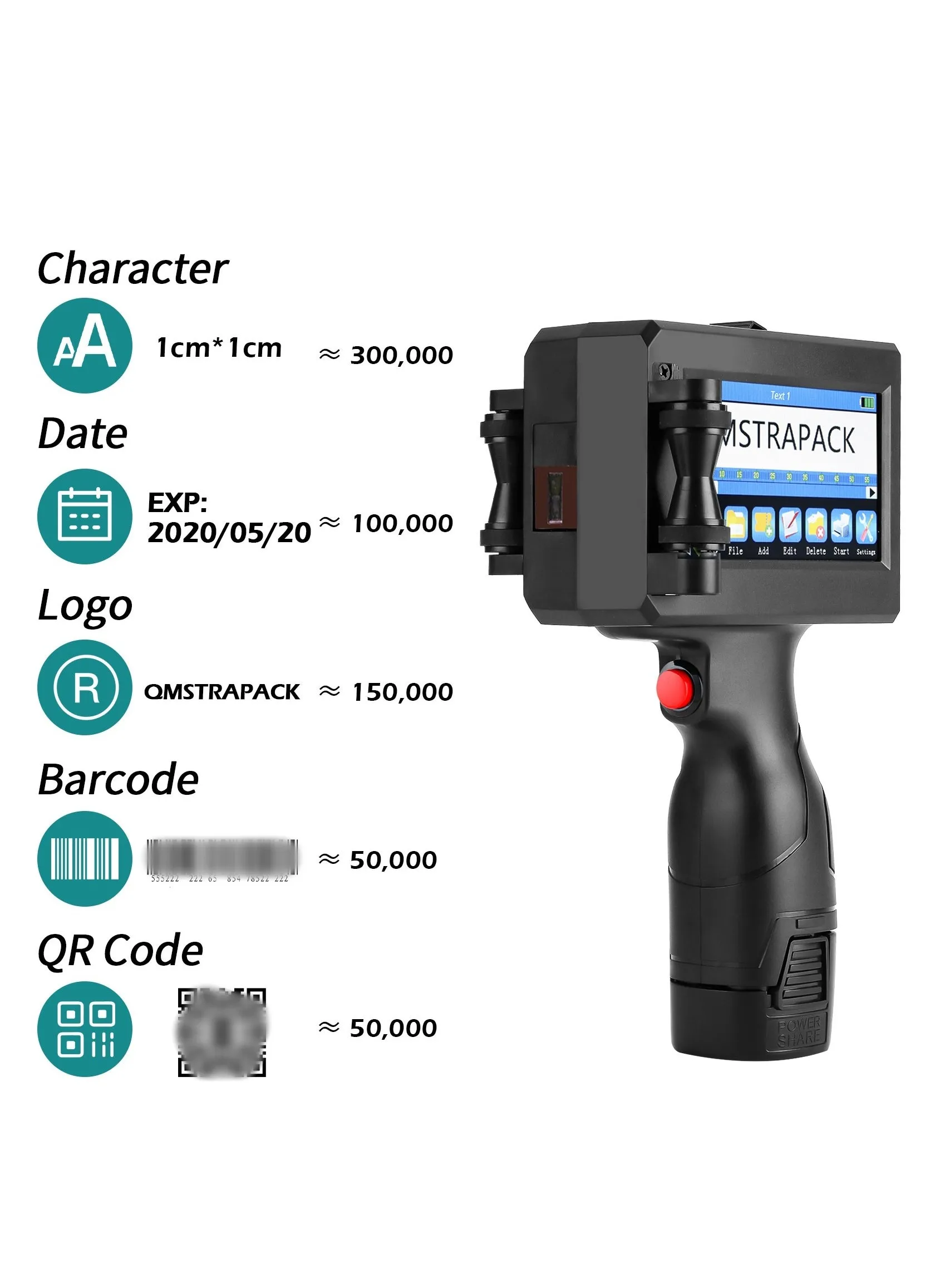 طابعة حبر محمولة باليد بقطر 12.7 ملم تستخدم لطباعة رموز الاستجابة السريعة والباركود ورقم الدفعة والشعار وتاريخ الانتهاء. تدعم 25 لغة وغير مشفرة.-2