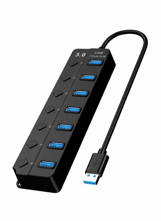 موزع USB 3.0 مدعوم ، 7 منافذ USB موسع شحن ملحق فاصل محور البيانات ، مع مفاتيح وأضواء فردية للكمبيوتر الشخصي والكمبيوتر وأجهزة USB متوافق للغاية ، سرعة نقل بيانات 5 جيجابت في الثانية-1