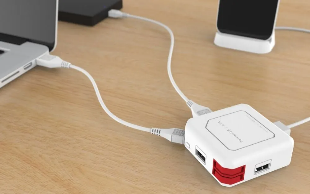 محول طاقة بمنافذ USB أحمر/أبيض-2