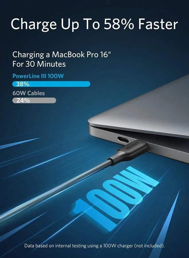 كابل باور لاين III من USB-C إلى USB-C 2.0 ومن USB C إلى USB C بقدرة 100 وات أسود-2