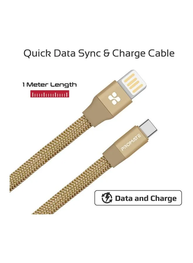 كابل مضفر من نسيج ممتاز من نوع USB-A إلى كابل من نوع C ذو وجهين مصنوع من سبائك الألومنيوم بقدرة شحن سريع بمعدل 2 أمبير وسلك مزامنة بمقدار 1.2 متر لجميع الهواتف الذكية من النوع C، جهاز التابلت، كويلين-سي ذهبي-2