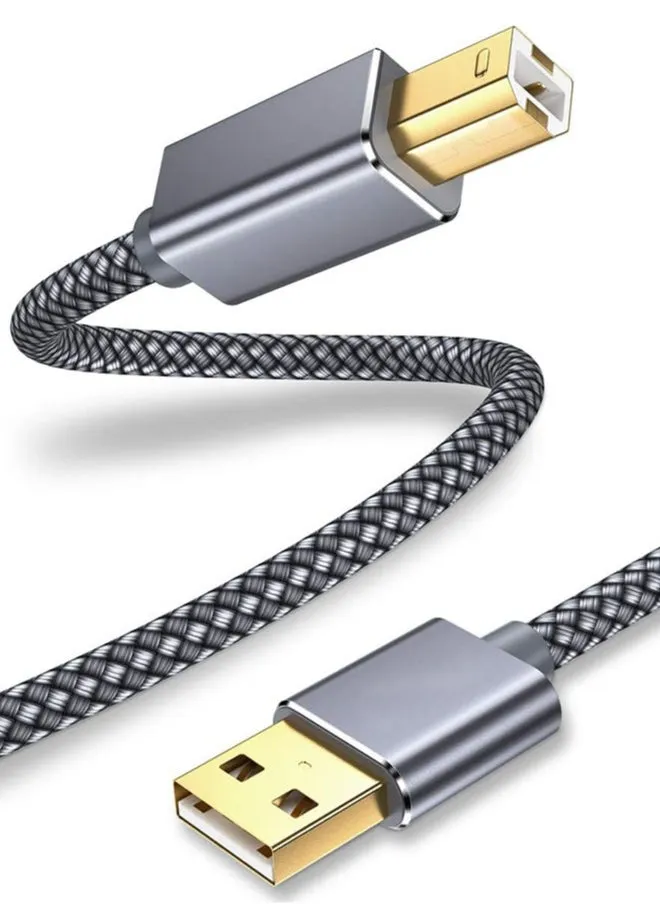 كابل طابعة، سلك طابعة USB بطول 1.5 متر 2.0 نوع A ذكر إلى B ذكر كابل ماسح ضوئي عالي السرعة متوافق مع HP وCanon وDell وEpson وLexmark وXerox وSamsung والمزيد (رمادي)-1