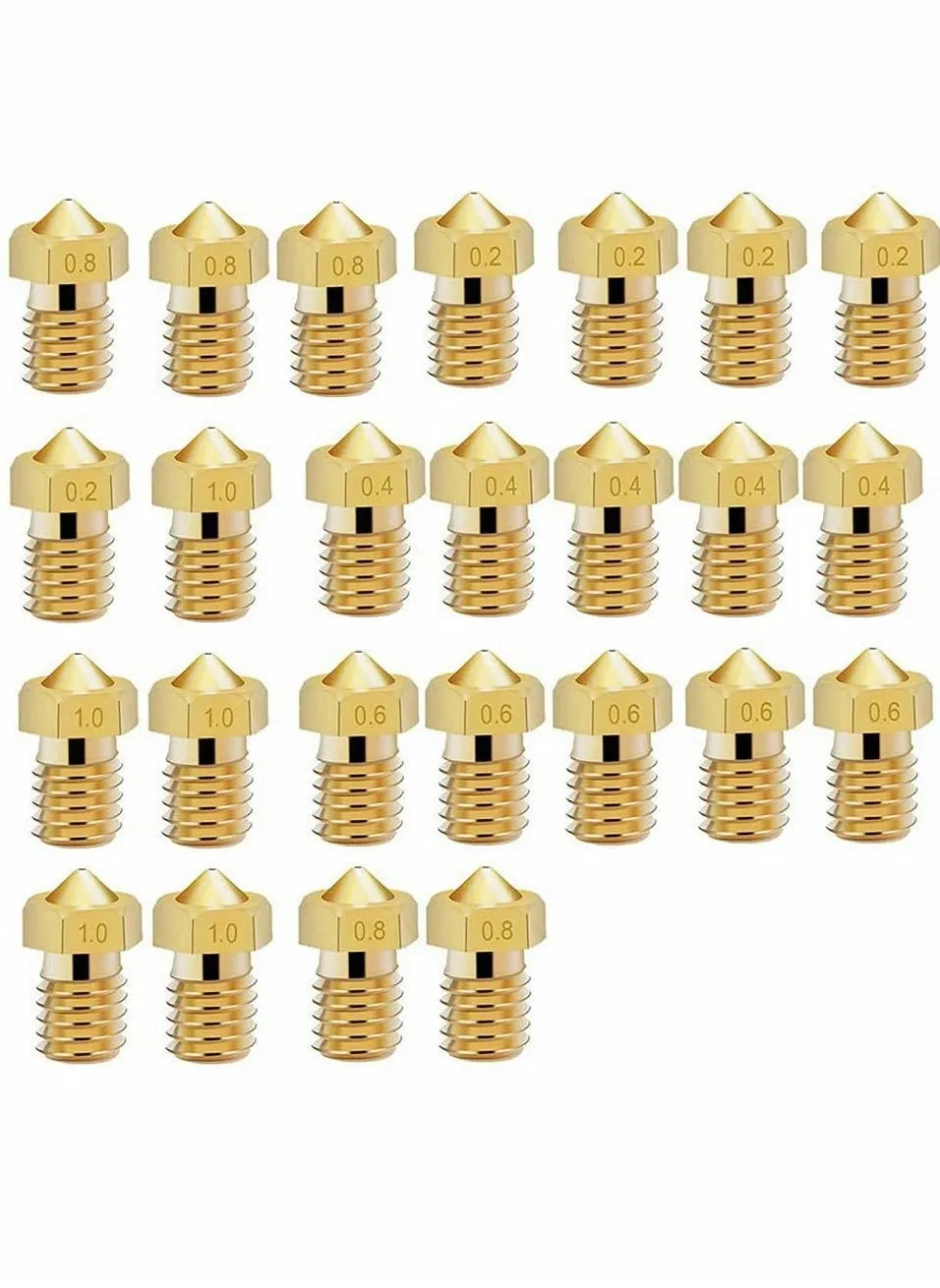 Printer Nozzle AE 25 PCS 3D, 0.2/0.4/0.6/0.8/1.0 mm Hardened Steel for ABS/PLA 3D Makerbot Creality CR-10 (Gold)-1