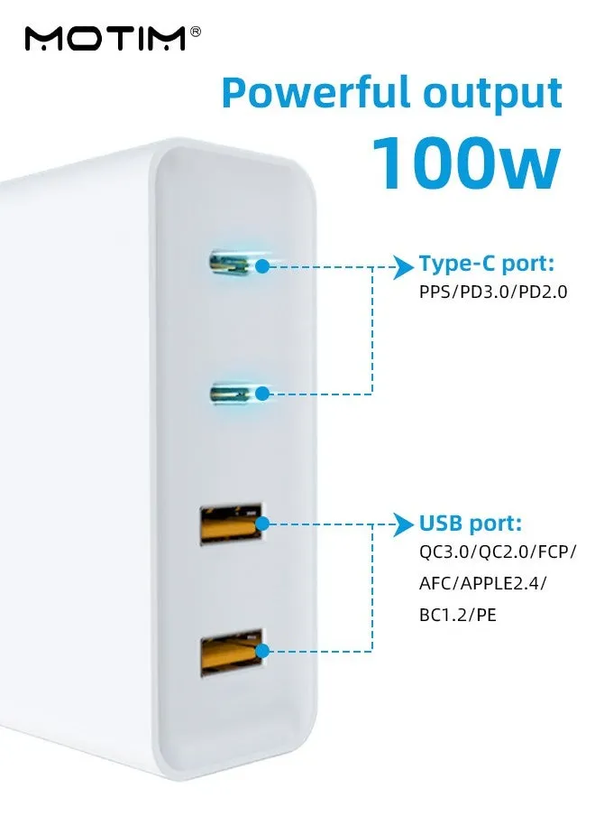 Pro 100W USB C Charger, 4-Port PD + QC GaN Laptop Charger, Type C Compact Fast Wall Charger Adapter for MacBook Pro/Air, Dell XPS, iPad Pro, iPhone, Samsung, Steam Deck, etc-2