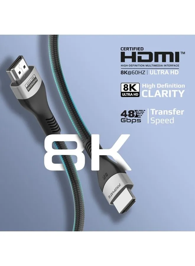 كابل HDMI 8K من بروميت، كابل فيديو صوت HDMI 2.1 عالي السرعة بسرعة 48 جيجابت في الثانية مع إرجاع صوتي محسن، سلك رفيع 3 متر ودعم HDR ديناميكي للشاشة، UHDTV، جهاز العرض، PrimeLink8K-300-2