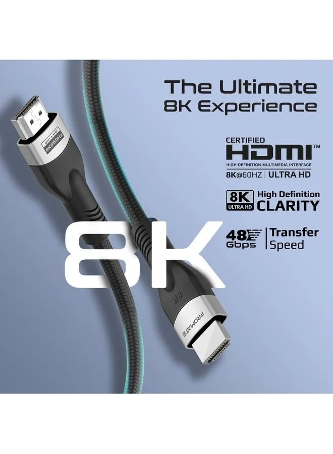 بروميت كابل HDMI 8K، كابل فيديو صوت HDMI 2.1 عالي السرعة بسرعة 48 جيجابت في الثانية مع إرجاع صوتي محسن، سلك رفيع 5 متر ودعم HDR ديناميكي للشاشة، UHDTV، جهاز العرض، PrimeLink8K-500 أسود أبيض-2