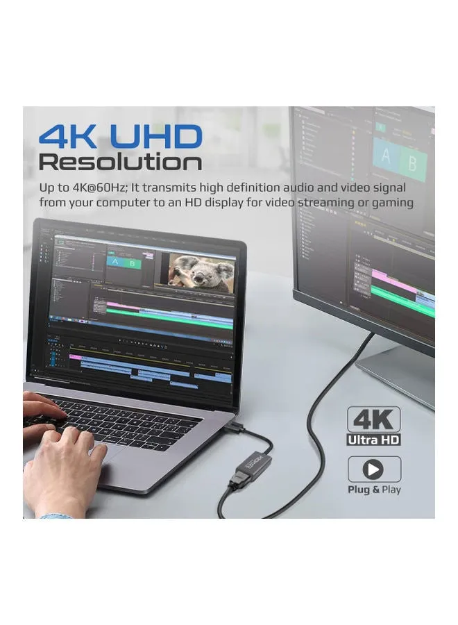 محول ميديا-لينك دي بي من بروميت من DisplayPort إلى HDMI بدقة 4k وكابل من النايلون وعرض باتجاهٍ واحد أسود-2