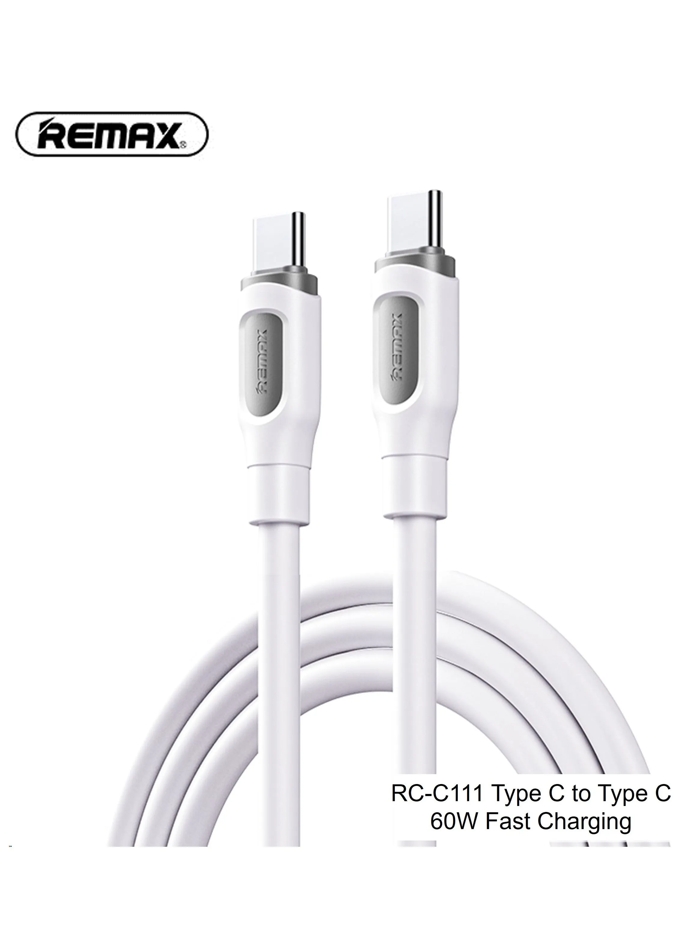 كابل شحن وبيانات من النوع C إلى النوع C من سلسلة Ruinay RC-C111، 1 متر، USB C، شحن سريع 60 وات، أبيض-1