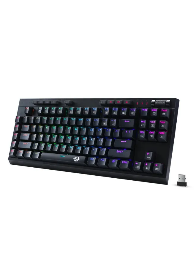 Redragon K596 VISHNU 3 أوضاع لوحة مفاتيح الألعاب الميكانيكية RGB، 87 مفتاحًا TKL لوحة مفاتيح مدمجة مع بطارية 2400 مللي أمبير في الساعة-2