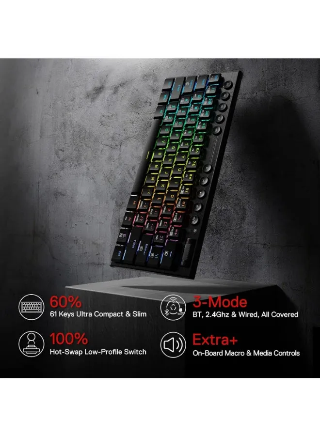 Redragon K632 PRO Noctis 60% لوحة مفاتيح ميكانيكية RGB لاسلكية، بلوتوث/2.4 جيجا هرتز/لوحة مفاتيح سلكية ثلاثية الوضع رفيعة للغاية ومنخفضة للألعاب-2