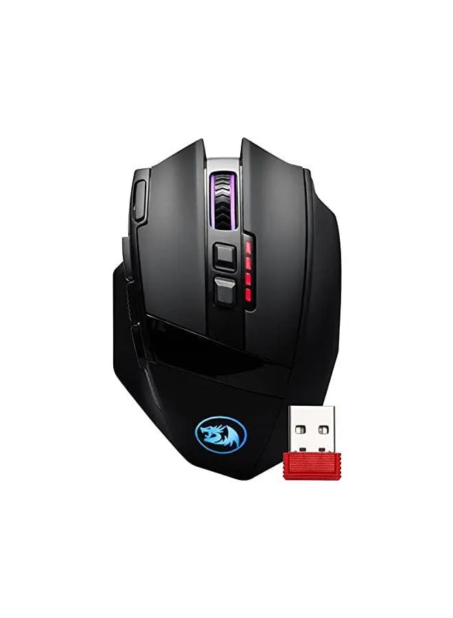 Redragon M801 Gaming Mouse LED RGB Backlit MMO 9 Programmable Buttons with Macro Recording Side Buttons Rapid Fire for Windows PC (Wireless, Black)-1