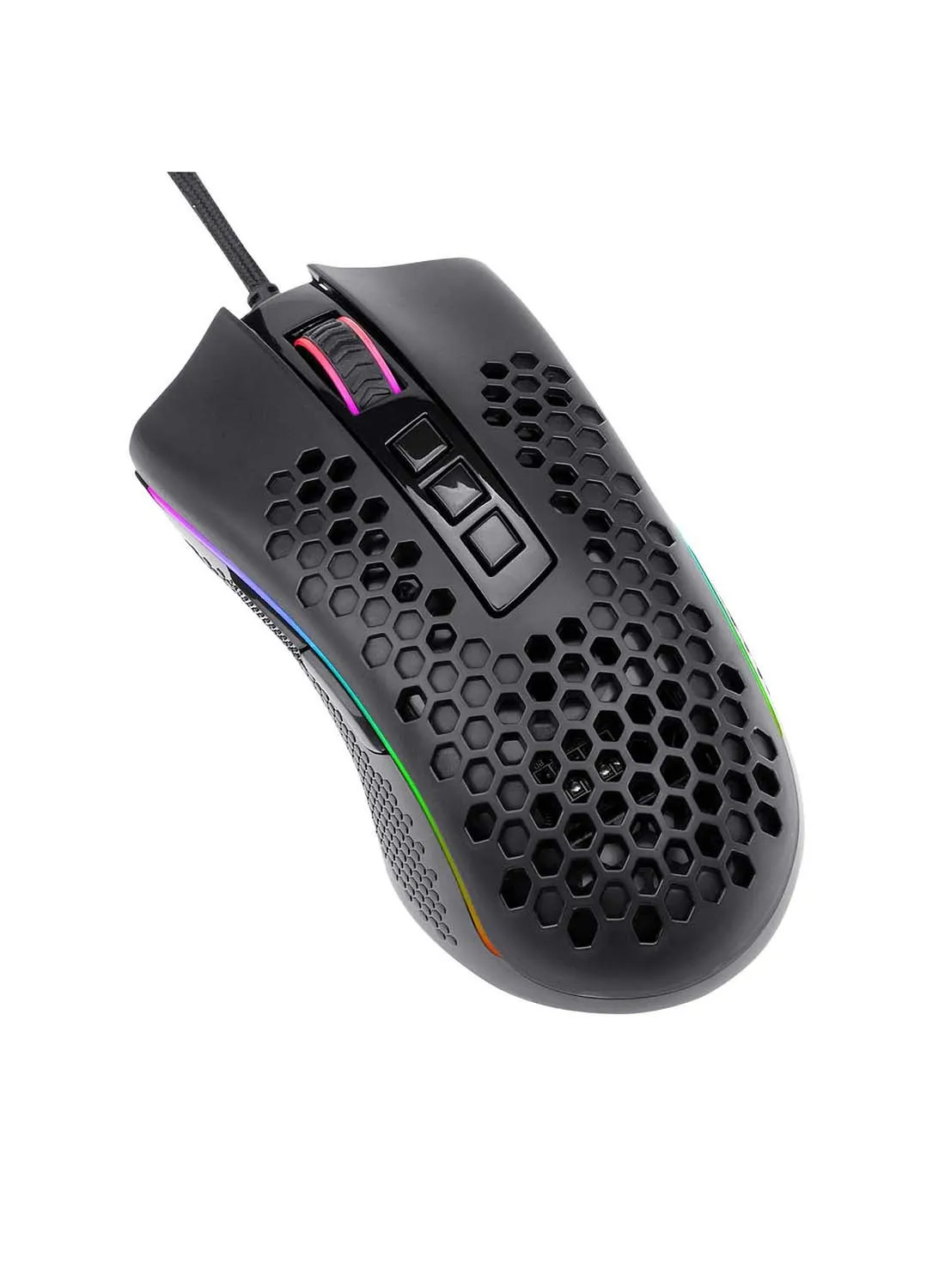 ماوس ألعاب Redragon M988 Storm خفيف الوزن RGB، هيكل قرص العسل خفيف الوزن 85 جم - مستشعر بصري 16000 نقطة في البوصة - 8 أزرار قابلة للبرمجة - تسجيل دقيق - كابل Super-Lite-2