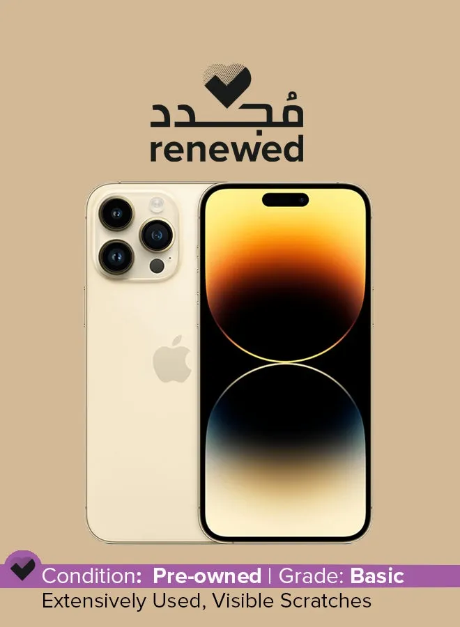 تم تجديده - iPhone 14 Pro بسعة 256 جيجابايت باللون الذهبي ومزود بتقنية 5G ومزود ببرنامج FaceTime-1