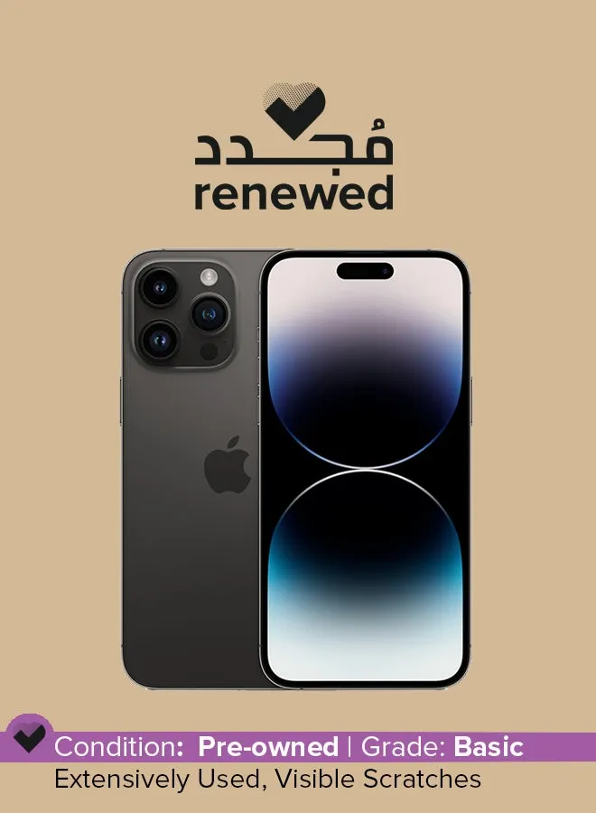 تم تجديده - هاتف iPhone 14 Pro بسعة 256 جيجابايت باللون الأسود ويدعم تقنية 5G ومزود ببرنامج FaceTime-1