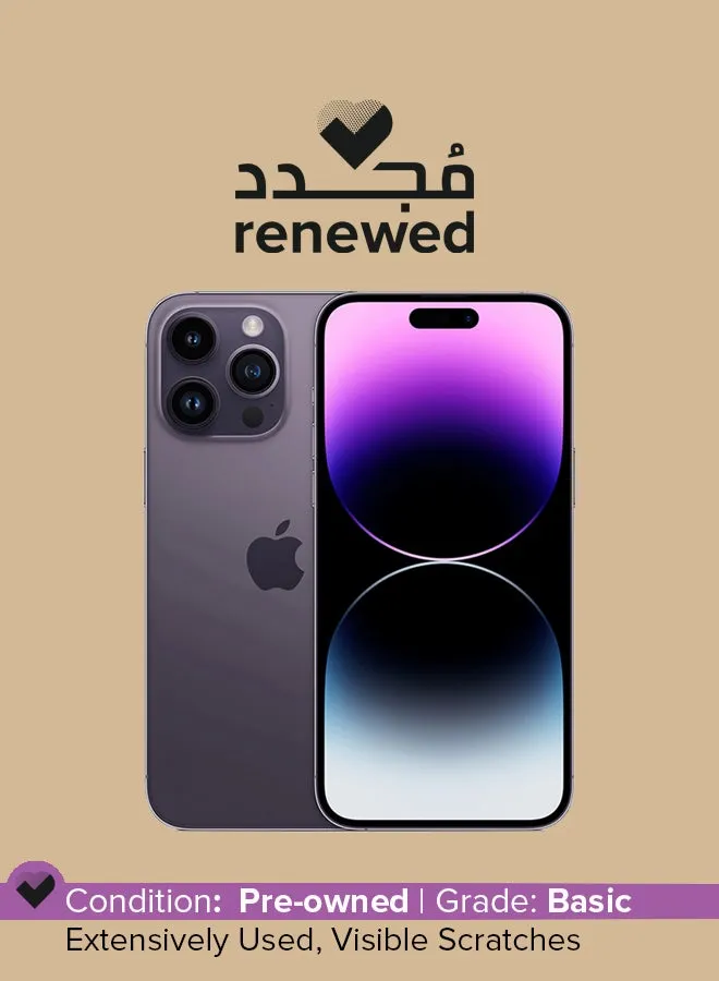 تم تجديده - iPhone 14 Pro Max، بسعة 256 جيجابايت، وبلون أرجواني داكن، ومزود بتقنية 5G مع تطبيق FaceTime-1