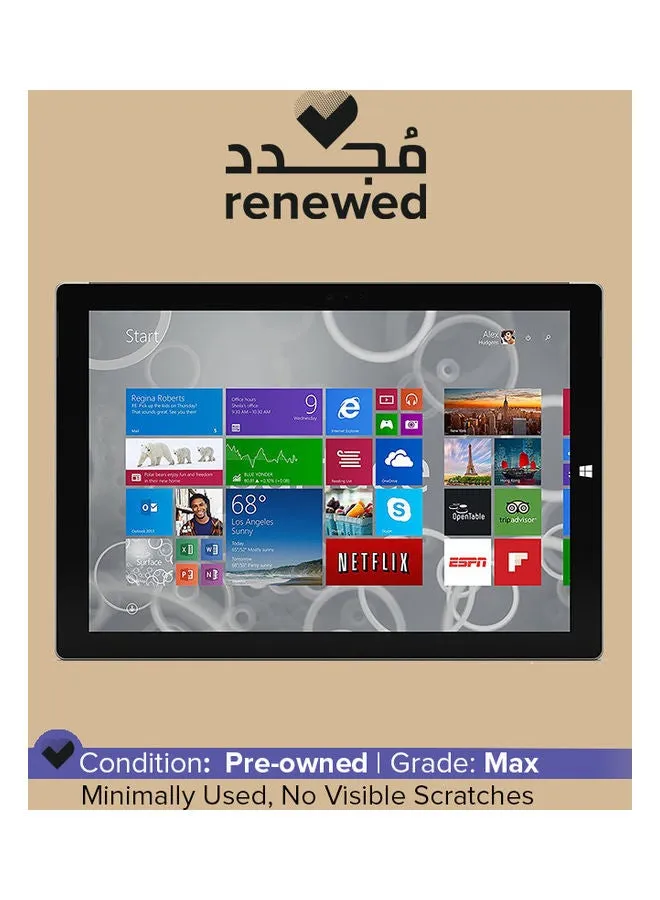 تم تجديده - كمبيوتر محمول Surface Pro 3 (2014) بشاشة مقاس 12 بوصة ومعالج Intel Core i5/الجيل الرابع/ذاكرة وصول عشوائي 8 جيجابايت/محرك أقراص SSD سعة 256 جيجابايت/بطاقة رسومات Intel HD-1