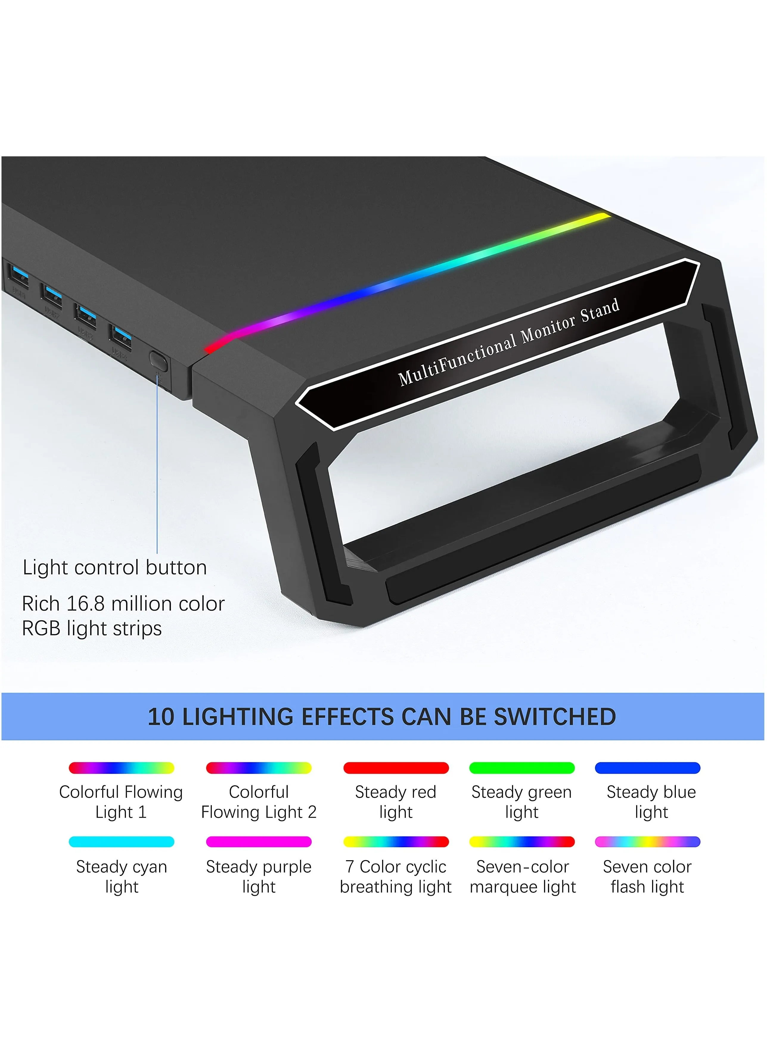 حامل شاشة RGB قابل للطي مع درج تخزين USB 3.0 Hub وحامل هاتف للكمبيوتر الشخصي / الكمبيوتر المحمول / iMac Black-2