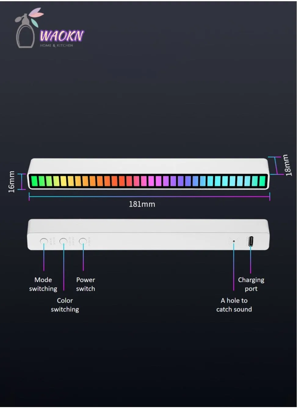 RGB Voice Controlled Synchronous Rhythm Light, Dazzling Music Atmosphere Sensing Surround Light, Led Pickup Light-2