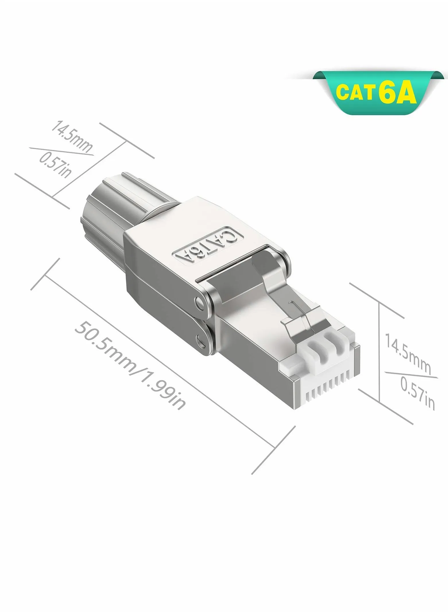 موصلات RJ45 Cat6A، مقابس إنهاء إيثرنت محمية قابلة لإعادة الاستخدام خالية من الأدوات لكابل 23AWG SFTP UTP، قابس إنترنت سهل 10 جيجا، تركيب ميداني سريع (4 حزم)-2