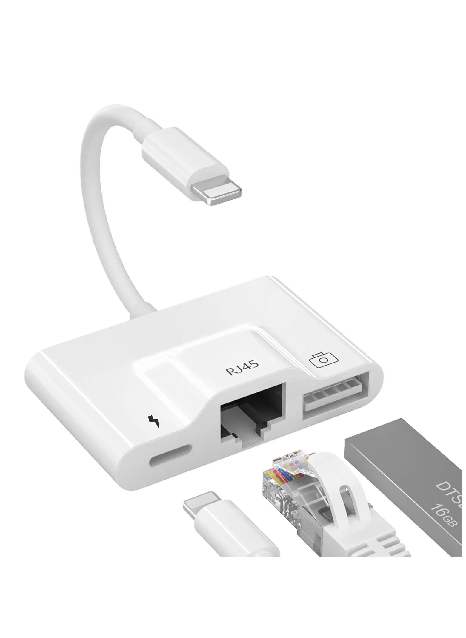 محول إيثرنت RJ45، منفذ شحن OTG، محول USB سلكي 3 في 1 RJ45 لجهاز iPhone وiPad، محول كابل قارئ عالي السرعة-1