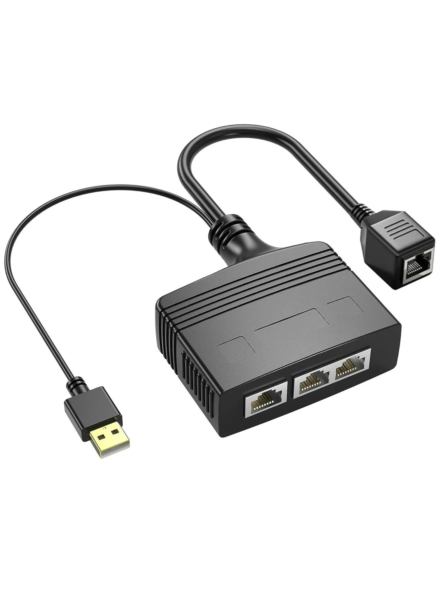 موزع إيثرنت RJ45 من 1 إلى 2 مخرج، مع كابل طاقة USB، محول موزع إنترنت RJ45 بسرعة عالية 1000 ميجابت في الثانية لكابل Cat 5/5e/6/7/8، يدعم جهازين يعملان في وقت واحد-1