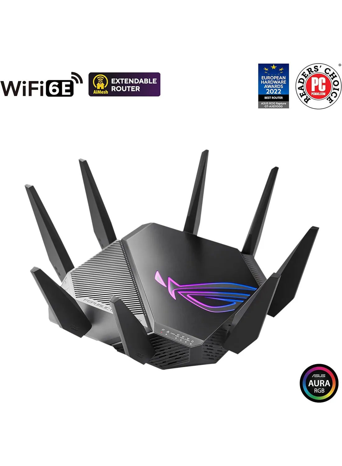 راوتر ألعاب ROG RAPTURE GT-AXE11000 WIFI 6E ثلاثي النطاق، 90IG06E0-MO1R00 أسود-2