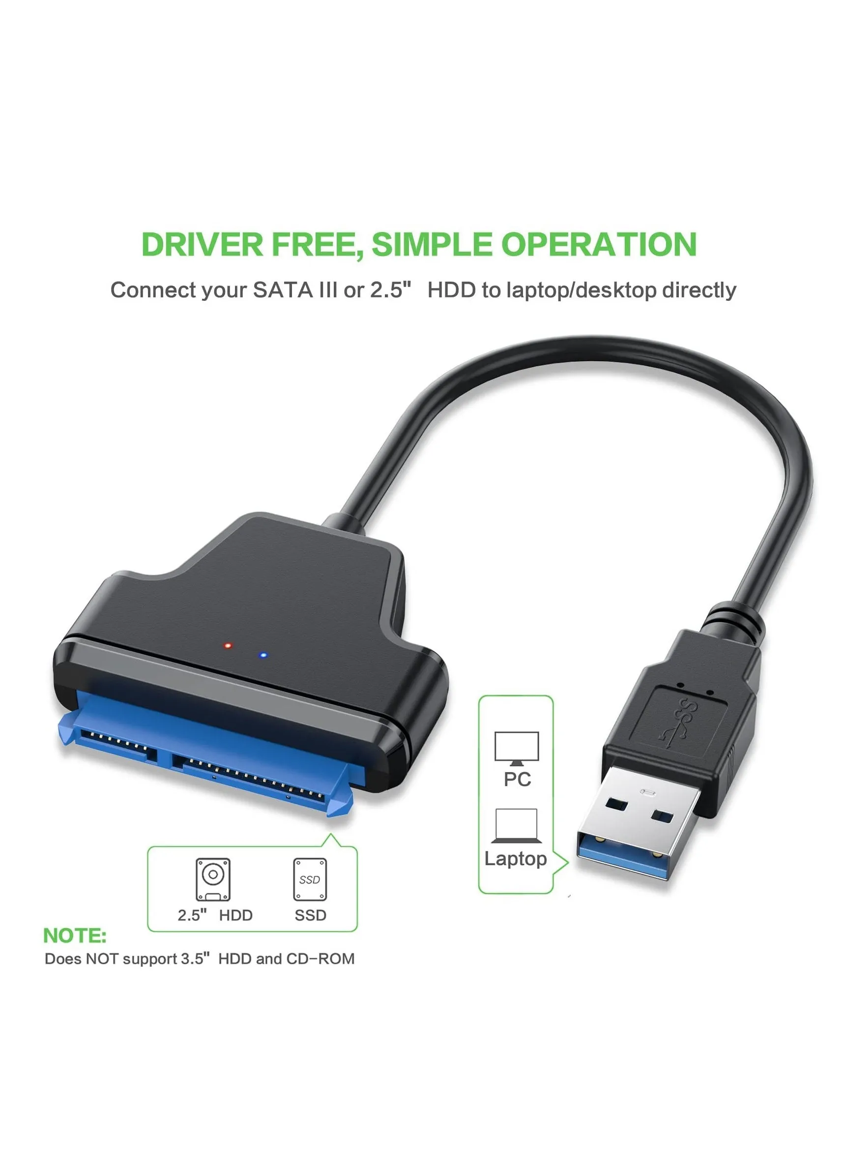 كابل محول SATA إلى USB 3.0 - قم بتوصيل محرك الأقراص الصلبة/SSD مقاس 2.5 بوصة بمنفذ USB مع دعم UASP لنقل البيانات بسرعة-2