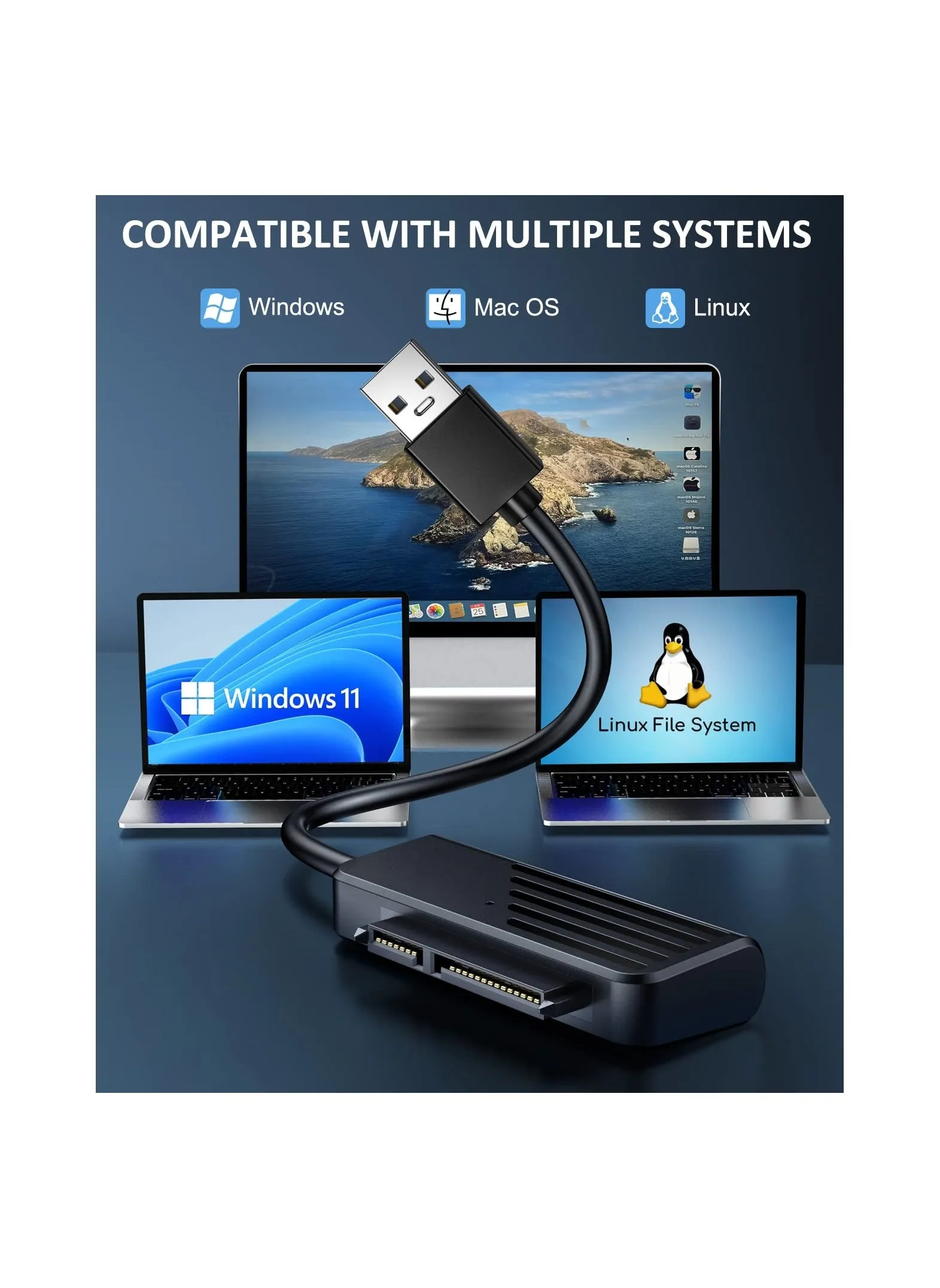 كابل SATA إلى USB، 1.7 قدم، محول SATA إلى USB 3.0، كابل محول SATA إلى USB لمحول محرك الأقراص الصلبة SATA III مقاس 2.5 بوصة، محول قارئ محرك الأقراص الصلبة الخارجي لنقل بيانات SSD/HDD حتى 5 تيرابايت (أسود)-2