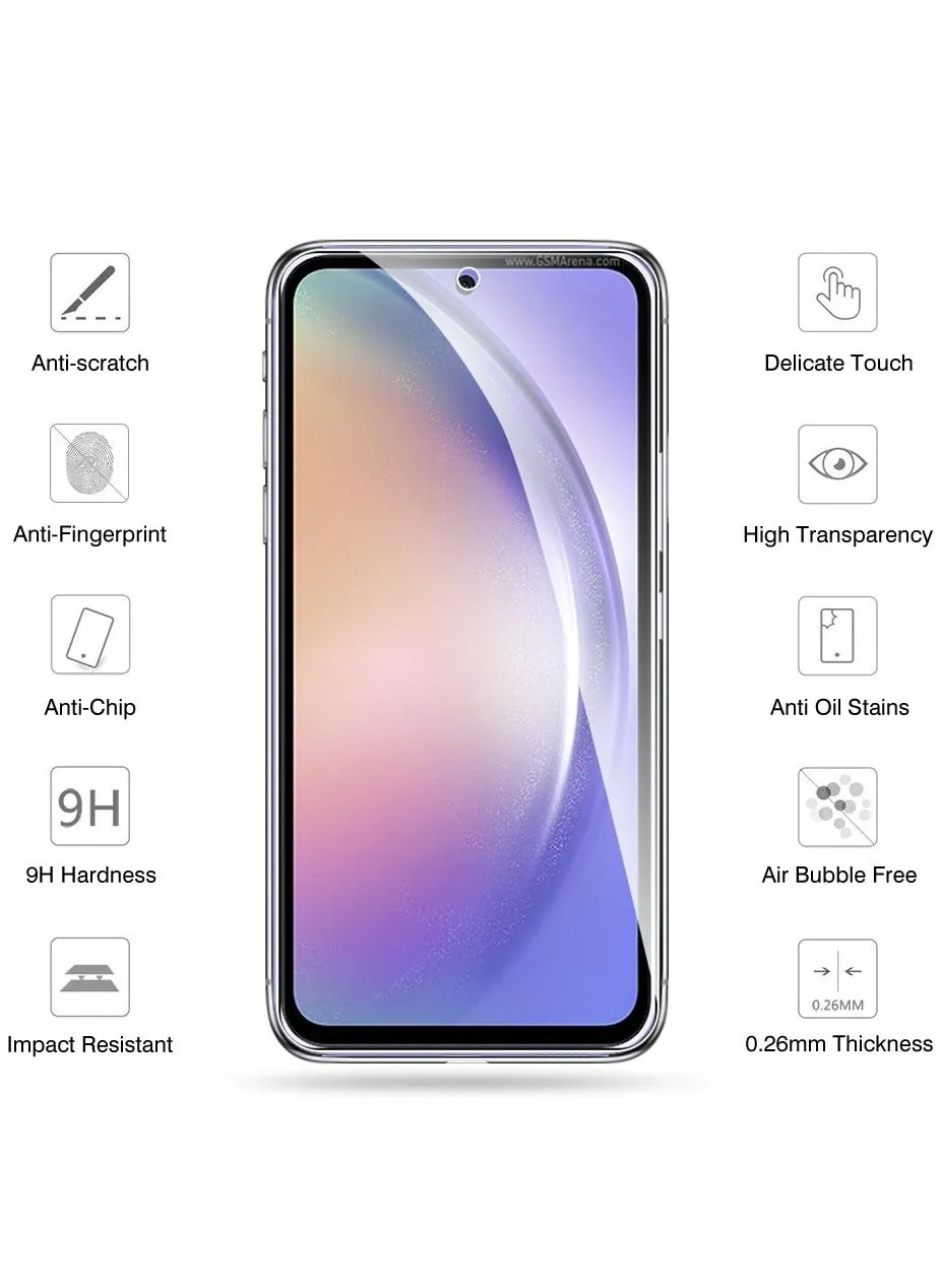 واقي شاشة من الزجاج المقسى لهاتف Samsung Galaxy A35 5G مع ملمس مريح، تركيب سهل التنظيف، ملحق غطاء شاشة الهاتف مضاد للخدش والسقوط وبصمات الأصابع-2