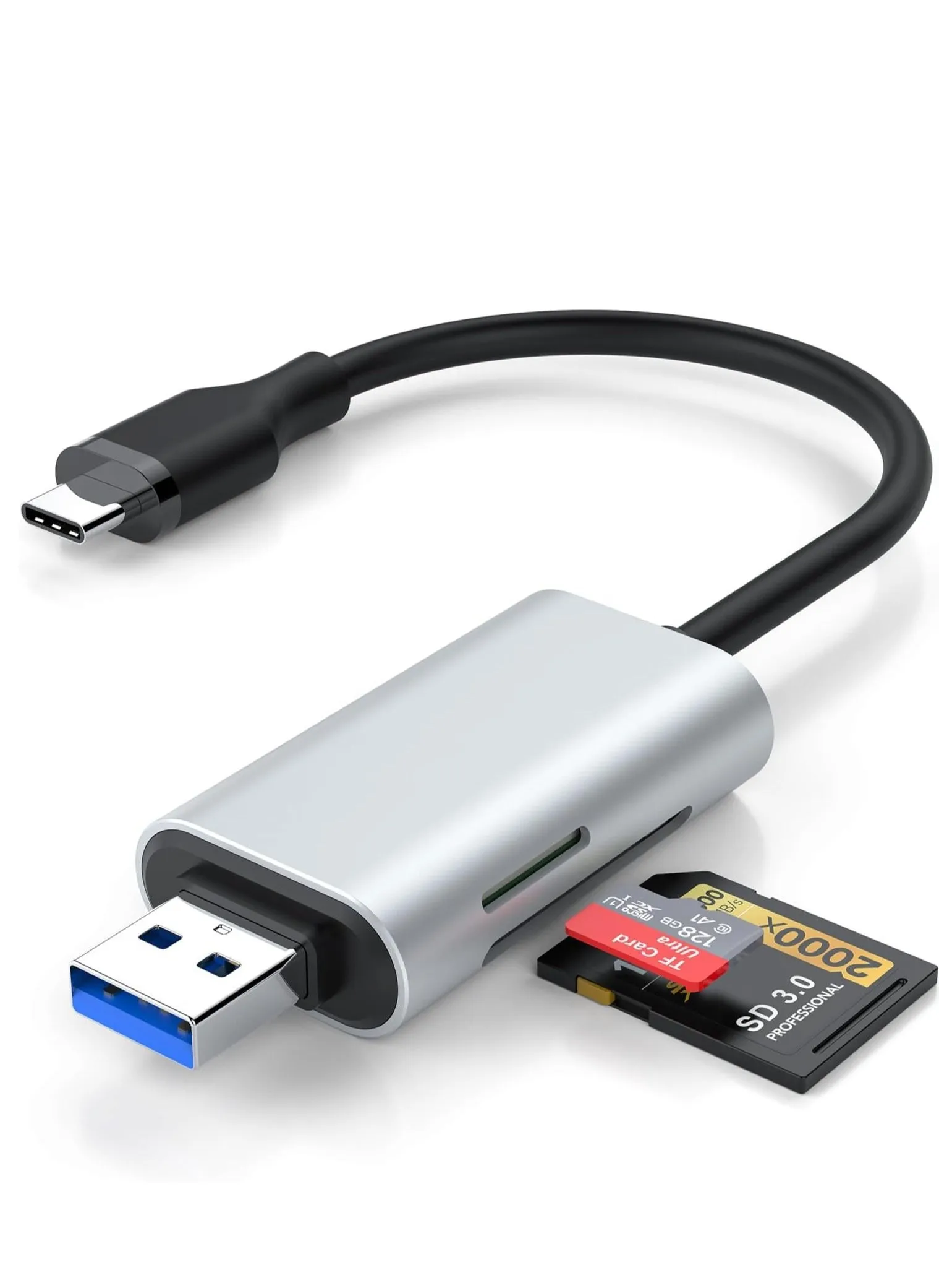 قارئ بطاقات SD، ذاكرة Micro SD/TF مع فتحة USB C وUSB 3.0 مزدوجة القراءة عالية السرعة في نفس الوقت، متوافق مع أجهزة الكمبيوتر الشخصية MacBook Pro/Air، iPhone 15/15 Pro/Pro Max iPad Pro Samsung-1