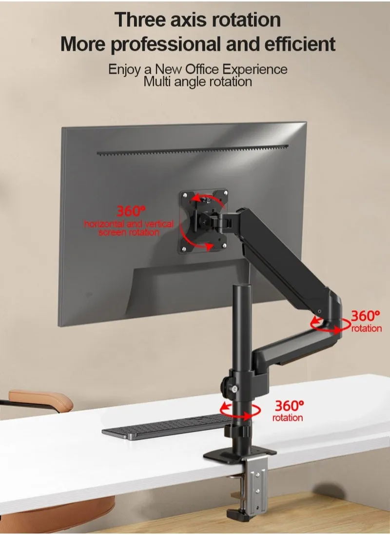حامل ذراع شاشة واحد لشاشات مقاس 17 إلى 32 بوصة - ضبط الارتفاع الهوائي ، إمالة مفصلية كاملة ، دوران مع مشبك C-Desk وخيار جروميت-2